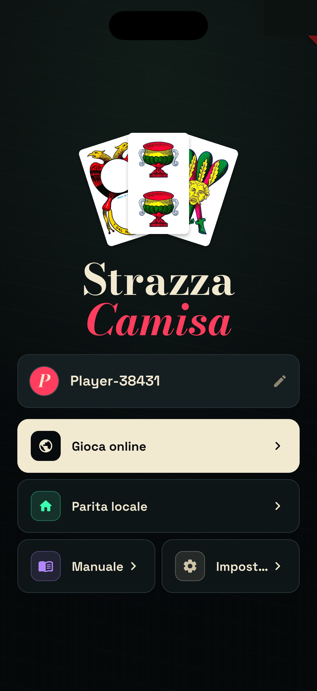 Schermata home dell'app Strazza Camisa