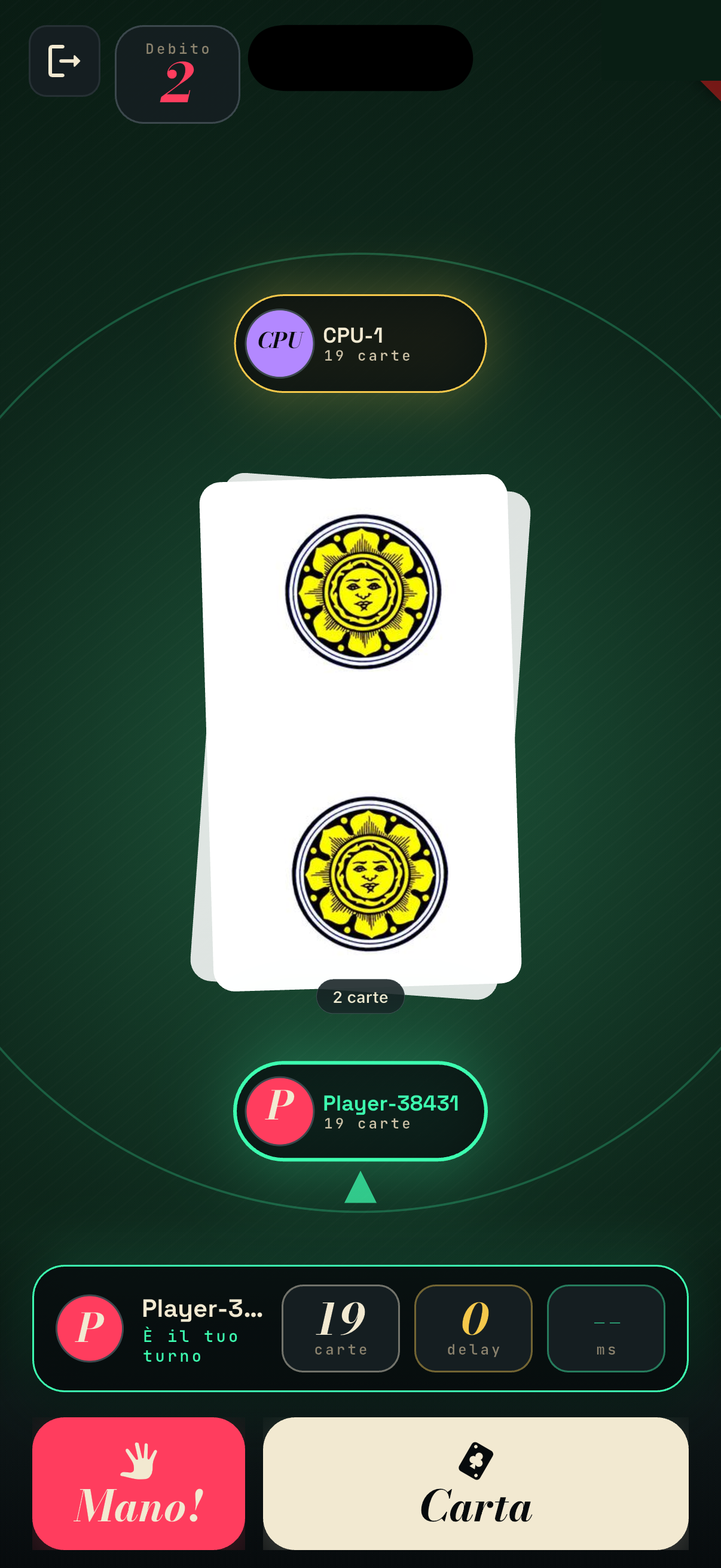 Tavolo di gioco dell'app Strazza Camisa